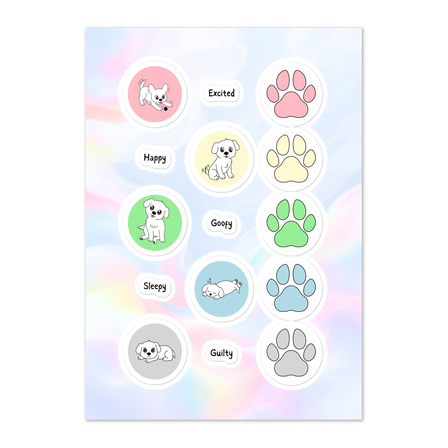 Pastel Dog Mood Sticker Sheet